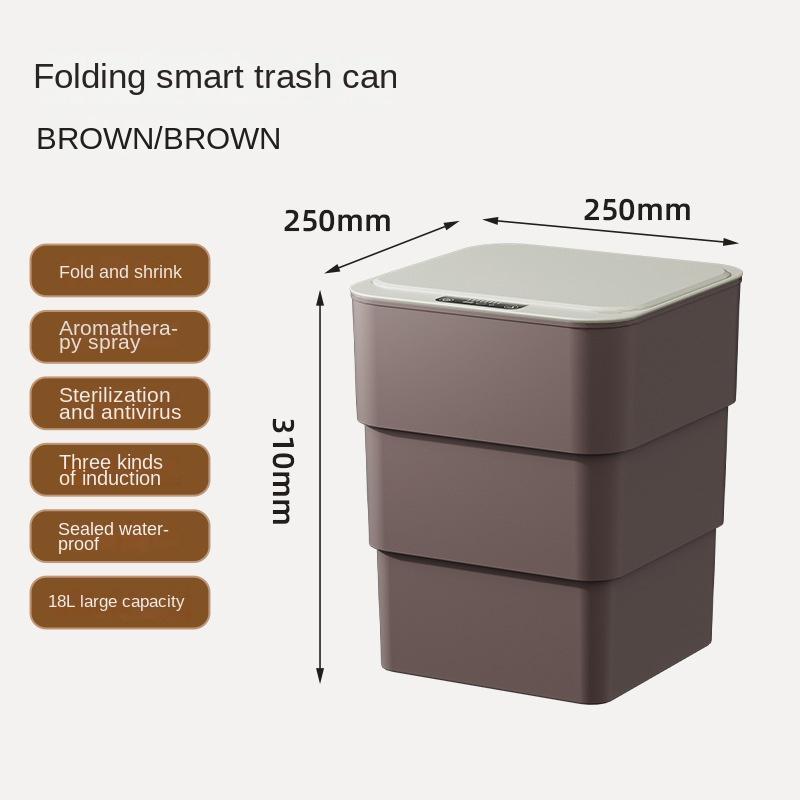 18Lnew Luminous Intelligent Automatic Induction Trash Can Kitchen Living Room Toilet Spray Disinfection Folding Storage Box Home