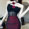 Elegant Halter Neck Floral Bandeau Bodycon Dress - Slim-Fit, High-Waisted, Pleated Style