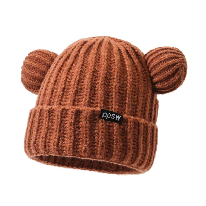 Cute Knitted Hat Korean Version of Bear Ear Wool Hat for Women In Winter Thickened Versatile Warm Ear Protection Hat Showing Small Face