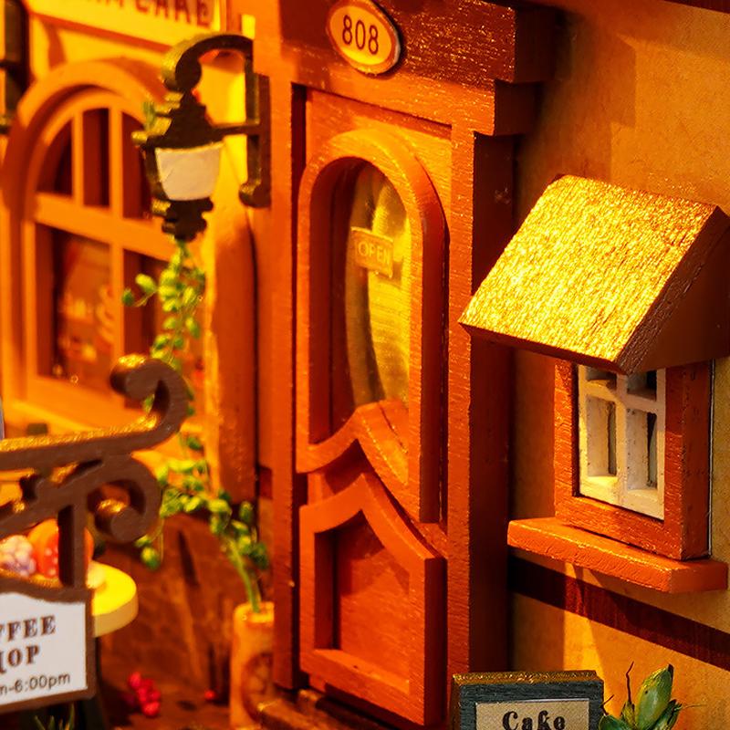 Bücherregal-Set Puppenhaus Holz Beleuchtet DIY Buchnische Bausatz 3D Puzzle Zusammenbau Gebäudemodell Buchstützen Geburtstagsgeschenke für Erwachsene