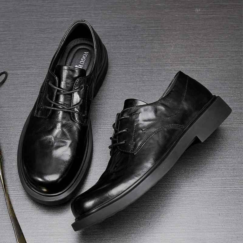 Herrenschuhe Leder Frühling Mode Atmungsaktiv Businessschuhe Flache Sohle Runde Spitze Lässige Lederschuhe Weiches Leder Vielseitige Schuhe Herren