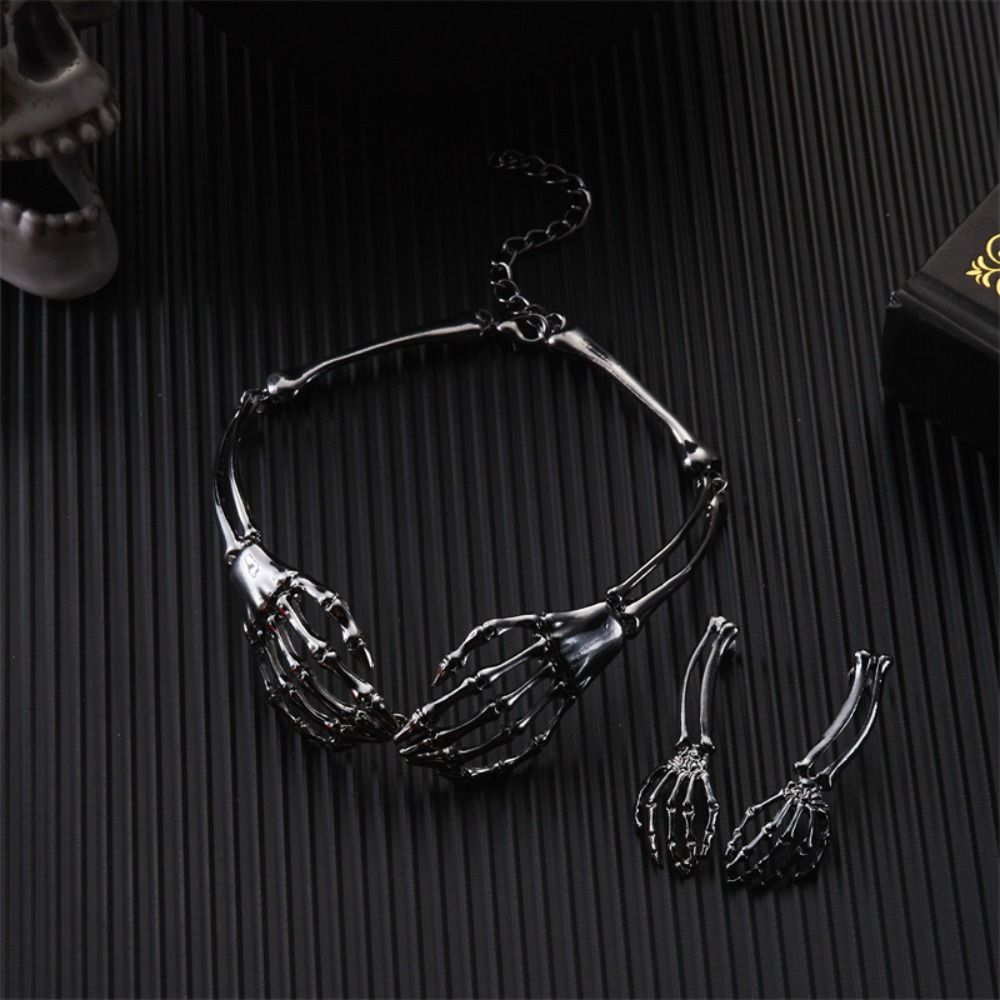 Hip Hop Chains Skeleton Jewelry Suit Halloween Punk Necklace Earring  Holiday Accessories