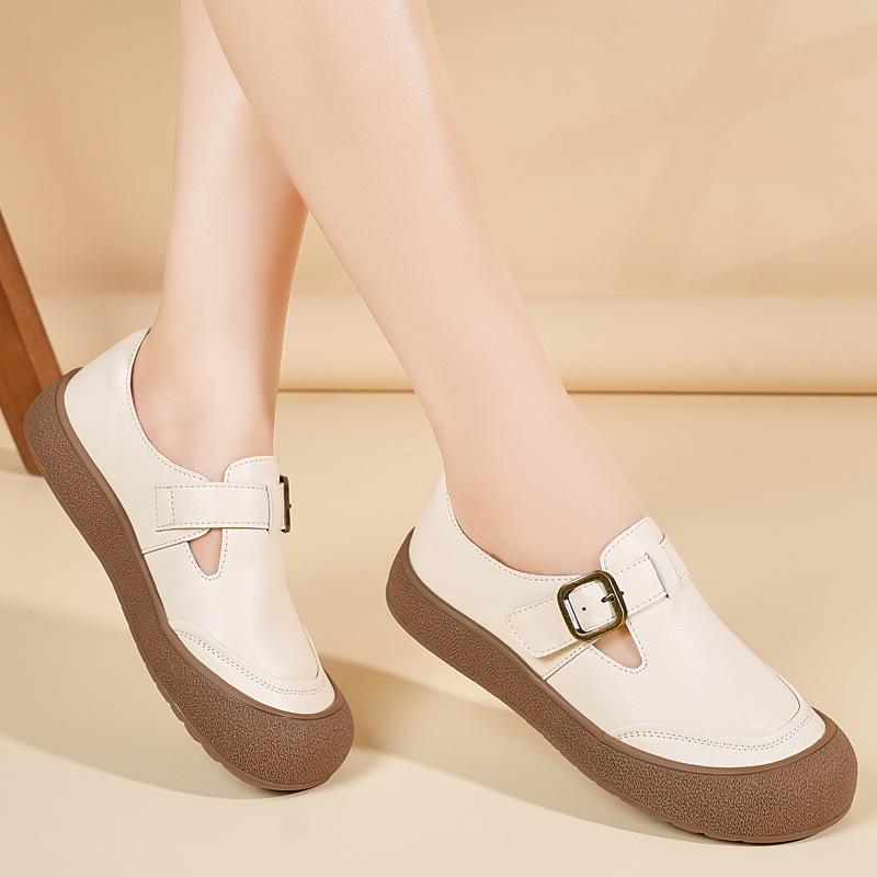 Autumn 2025 Retro Women's Genuine Leather Slip-On Shoes - Comfortable Casual Soft Sole for Moms
