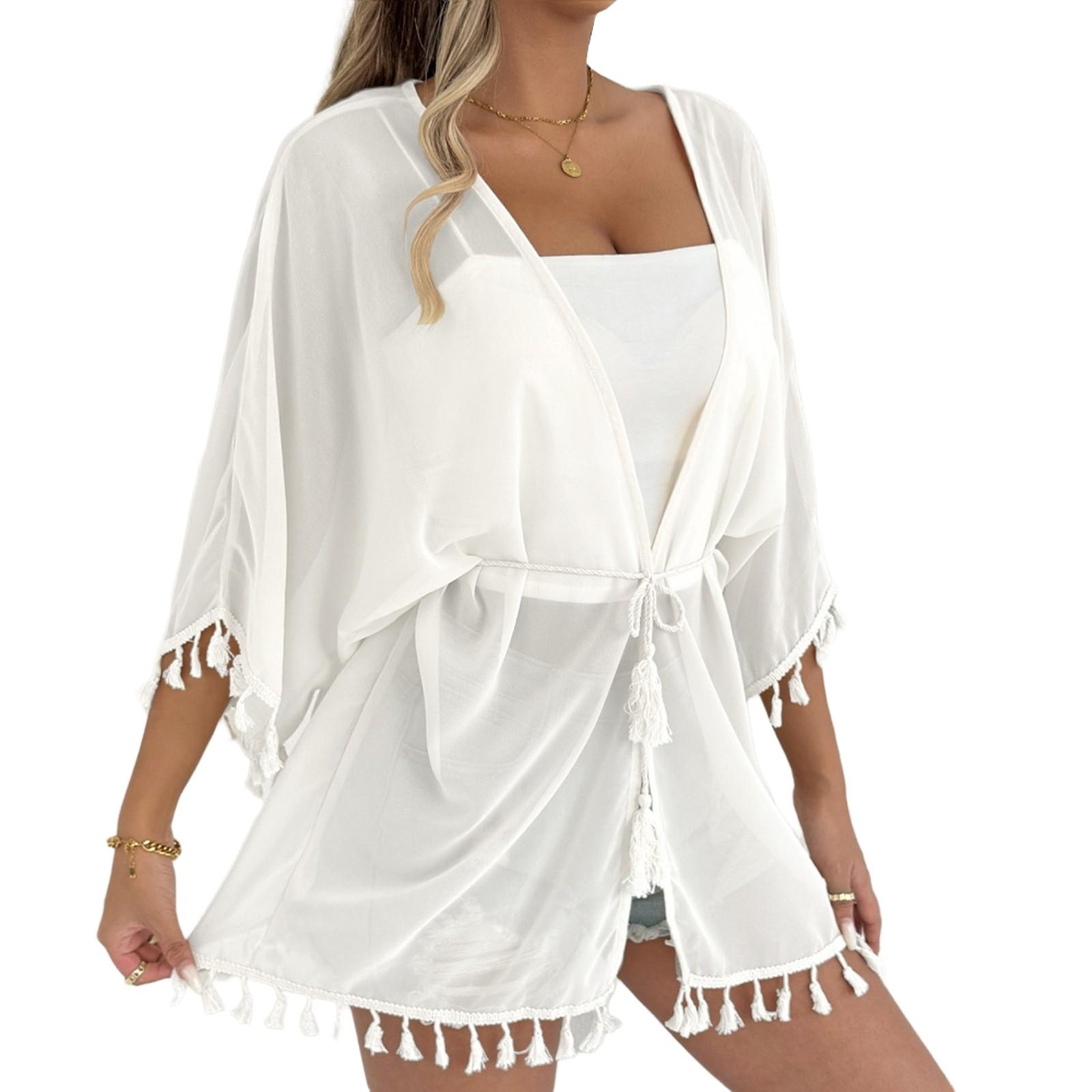 

Женская повседневная модная рубашка на шнуровке с кисточками M белый