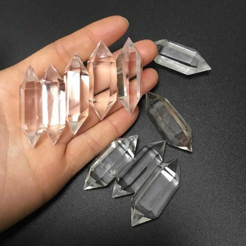 1Pc Natural Clear White Crystal Double Terminated Point Hexagonal Prism Column Reiki Healing Quartz Wand Handcraft Decoration 5-6cm