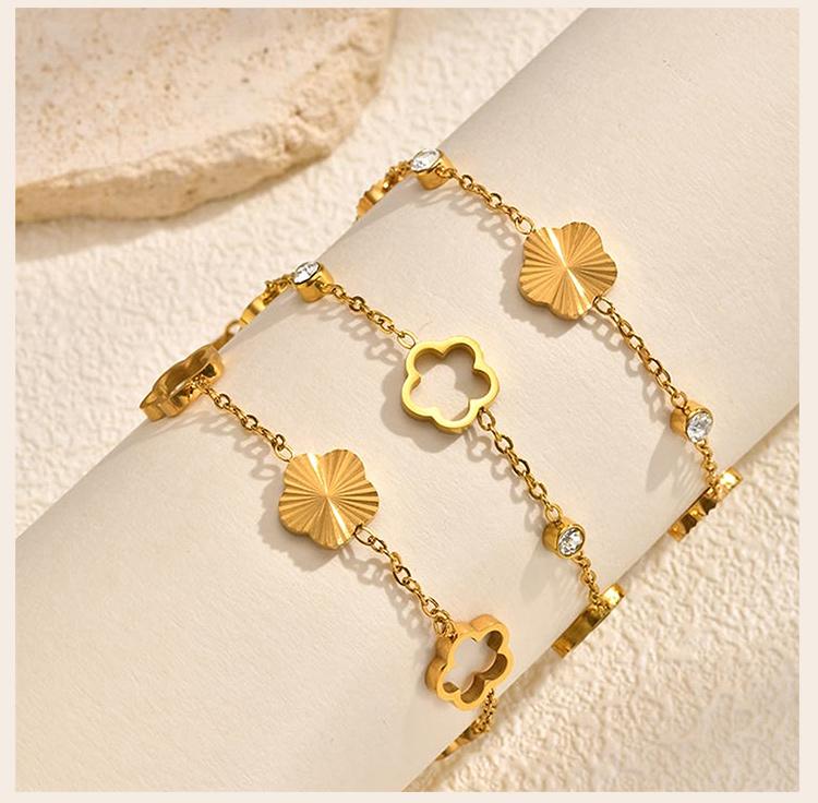 Clover Bracelet for Women, Lucky Five Leaf Charms Stainless Steel Adjustable Hand Chain Bracelet, New Fashion Accessories
