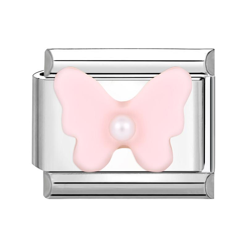 Sweet Cute Bow Knot Butterfly Pink Blue Heart Italian Charm Links Fit 9mm Stainless Steel Bracelet Women DIY Making Zircon Gift