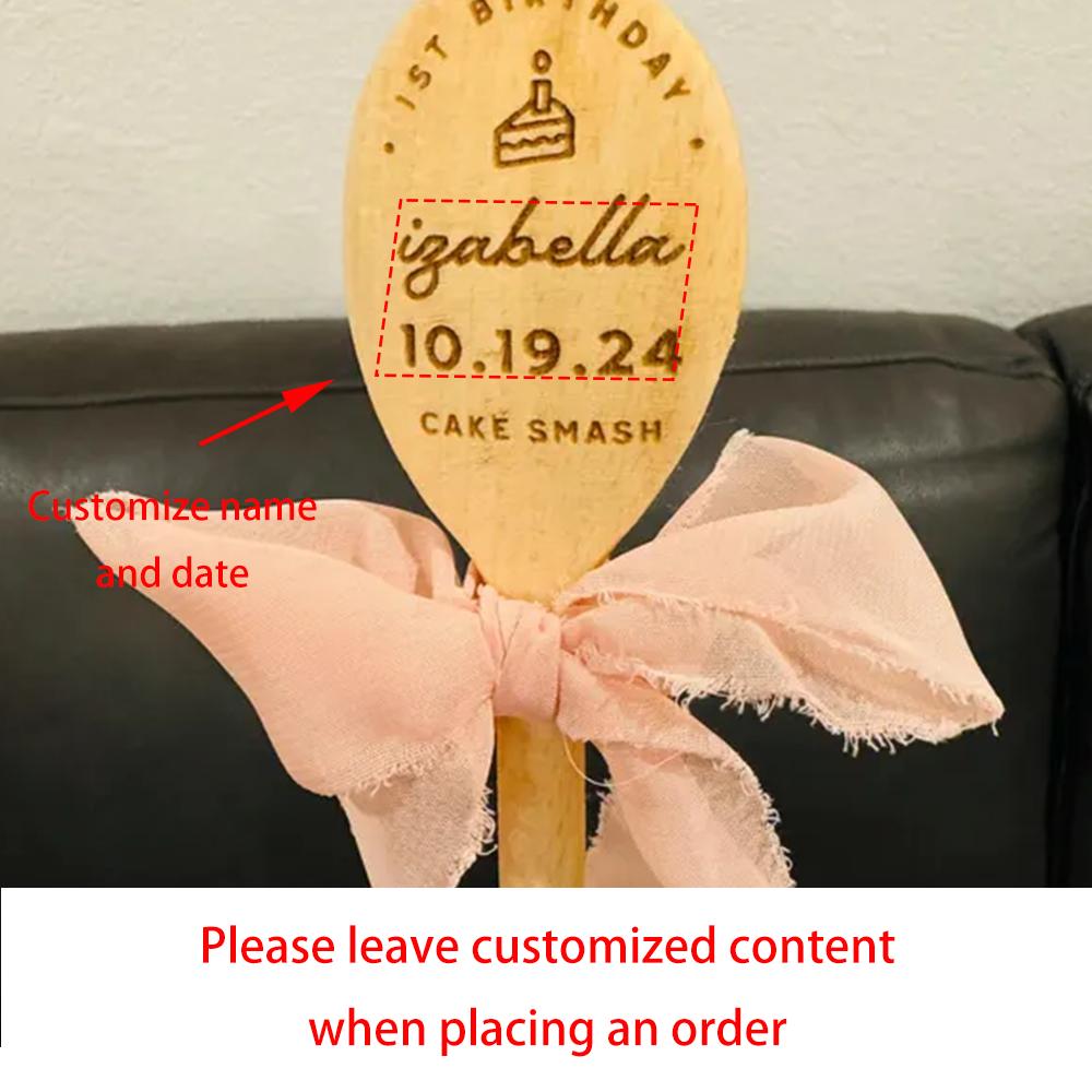 Custom First Birthday Cake Smash Spoon First Birthday Photo Prop Bow Wooden Spoon Kitchen Decor Cooking Utensils Baking Supplies