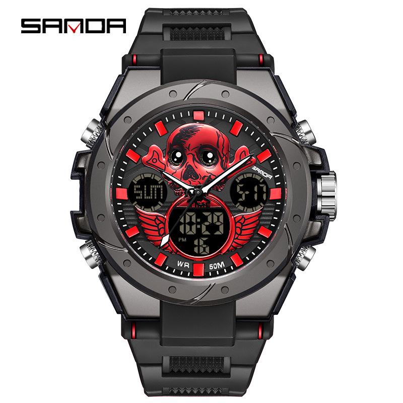 Sanda Men's Multifunctional Dual Display Luminous Waterproof Sports Watch for Teens