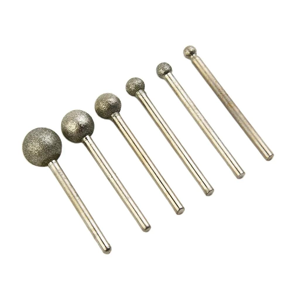 6 PCS Round Spherical Head Grinding Bit Coated Mounted Point Ball 4-12mm Burs Coarse Stone Drilling Metal Abrasive Tool