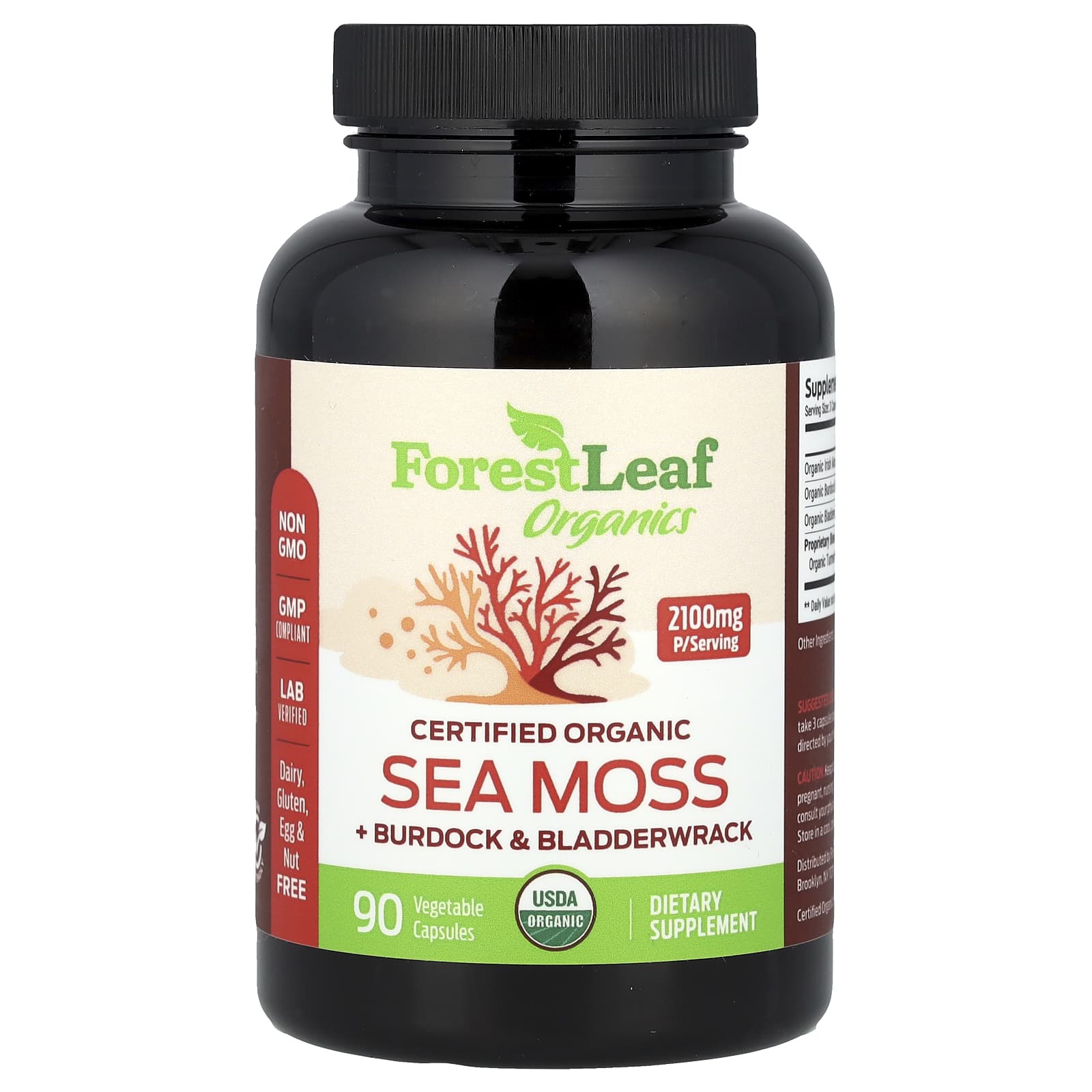

Certified Organic Sea Moss + Burdock & Bladderwrack, 90 Veggie Caps