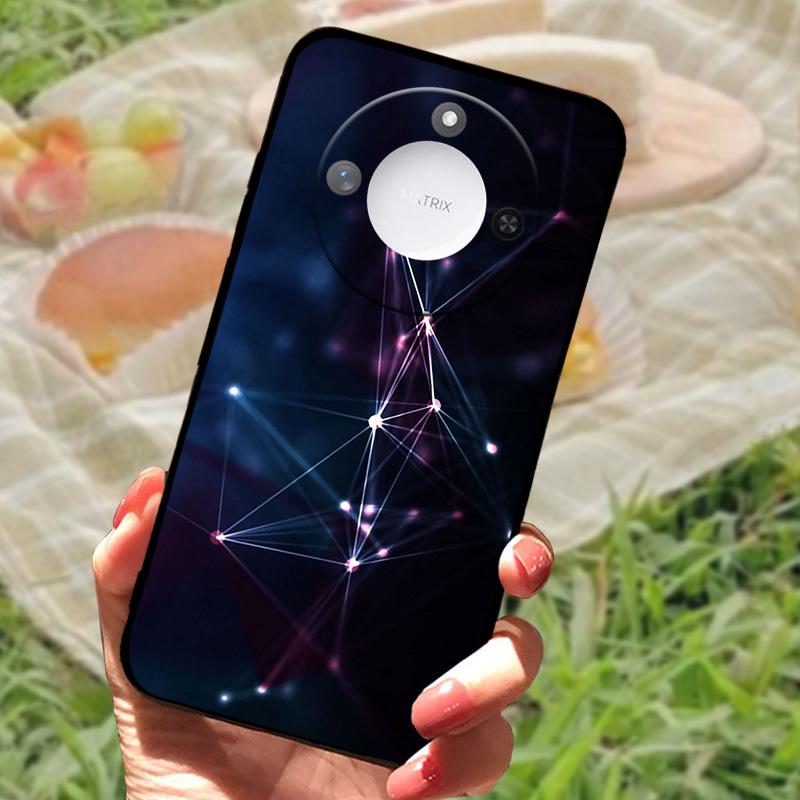 For Huawei Honor X60 Case Flowers Painted Cover Black Silicone Soft TPU Phone Case For Honor X60 Protective Shell Bumper