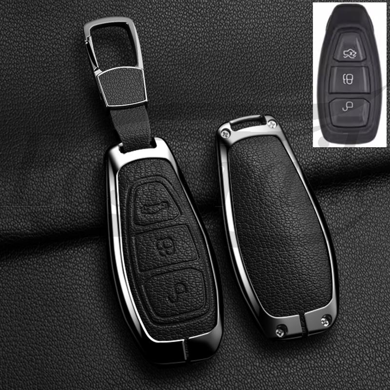 Auto Zinc Alloy Genuine Leather Key Fob Cover Case Mount Fit For Ford Fiesta Iv Focus Galaxy Fusion Mondeo Iv B-Max C-Max S-Max Kuga Ecosport