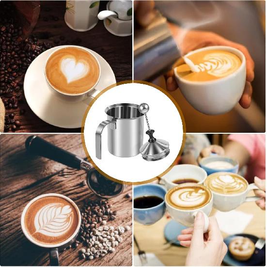 Stainless Steel Manual Milk Frother, Hand Pump Coffee Frother with Filter Screen for Cappuccino Coffee Latte Hot Chocolate (19oz/400ml) - Send Goods