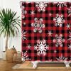 Red Black Buffalo Plaid Snowflake Shower Curtain, Abstract Winter Holiday Bathroom Decor with Retro Rustic Christmas Theme