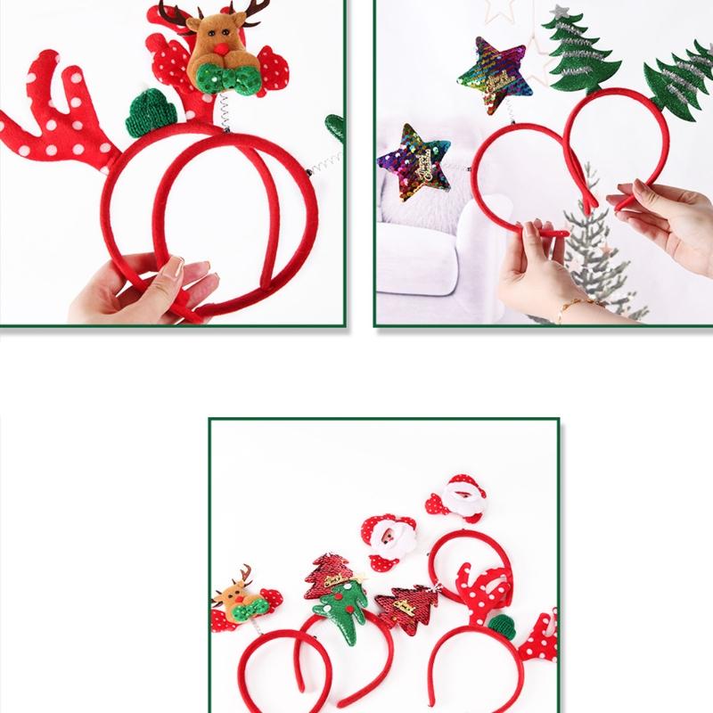 Santa Claus Headband Elk Hair Hoop Elastic Xmas Tree Headbands Christmas Photo Prop for Creative Holiday Party Headpiece
