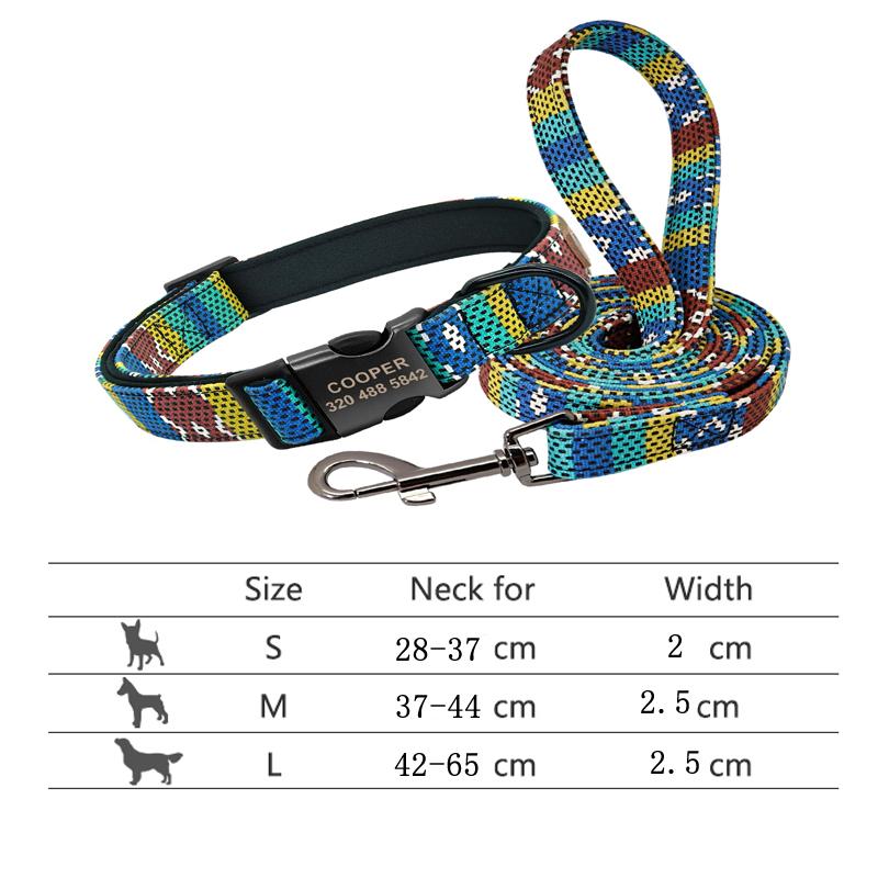 Ensemble Collier et Laisse Personnalisés pour Chien Réfléchissant Nylon Colliers pour Animaux Laisse Laisse Plaque d'Identité Gravée pour Petits Grands Chiens Pitbull