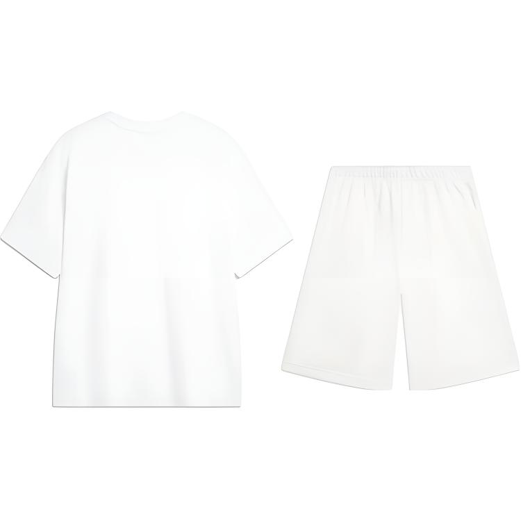 Li Ning Logo Print Simple Skin-Friendly Comfortable Versatile Round Neck Pullover Short Sleeve T-Shirt Casual Sports Set YHSV371-2+AKST593-7