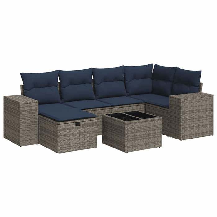 VidaXL Garden Lounge Set with Cushions 7 Pcs Grey Braided Resin 3325697