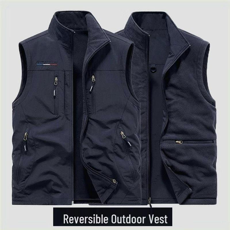 Herren Wendbare 8-Taschen Fleeceweste - Herbst/Winter Polarfleece, Ärmellos und Verdickt für Outdoor-Einsatz
