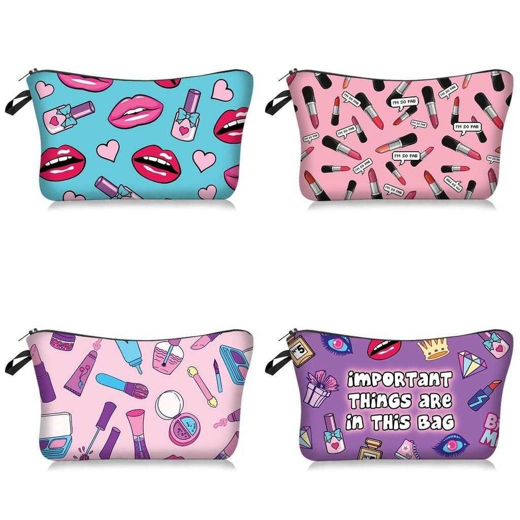 Printed Lipstick Makeup Bag Travel Portable Large Capacity Wash Pouch Storage