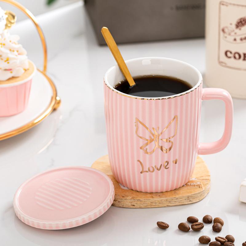 European Ceramic Mug Striped Mug Set Couple Cup Advertising Gift Souvenir