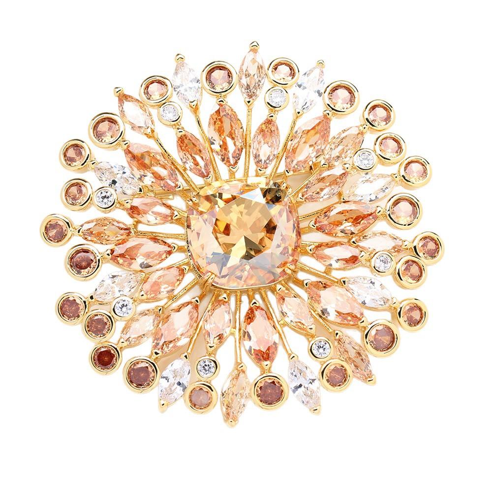 European and American high-end light luxury exaggerated yellow crystal corsage atmospheric luxury inlaid stone micro-inlaid zircon flower pin brooch