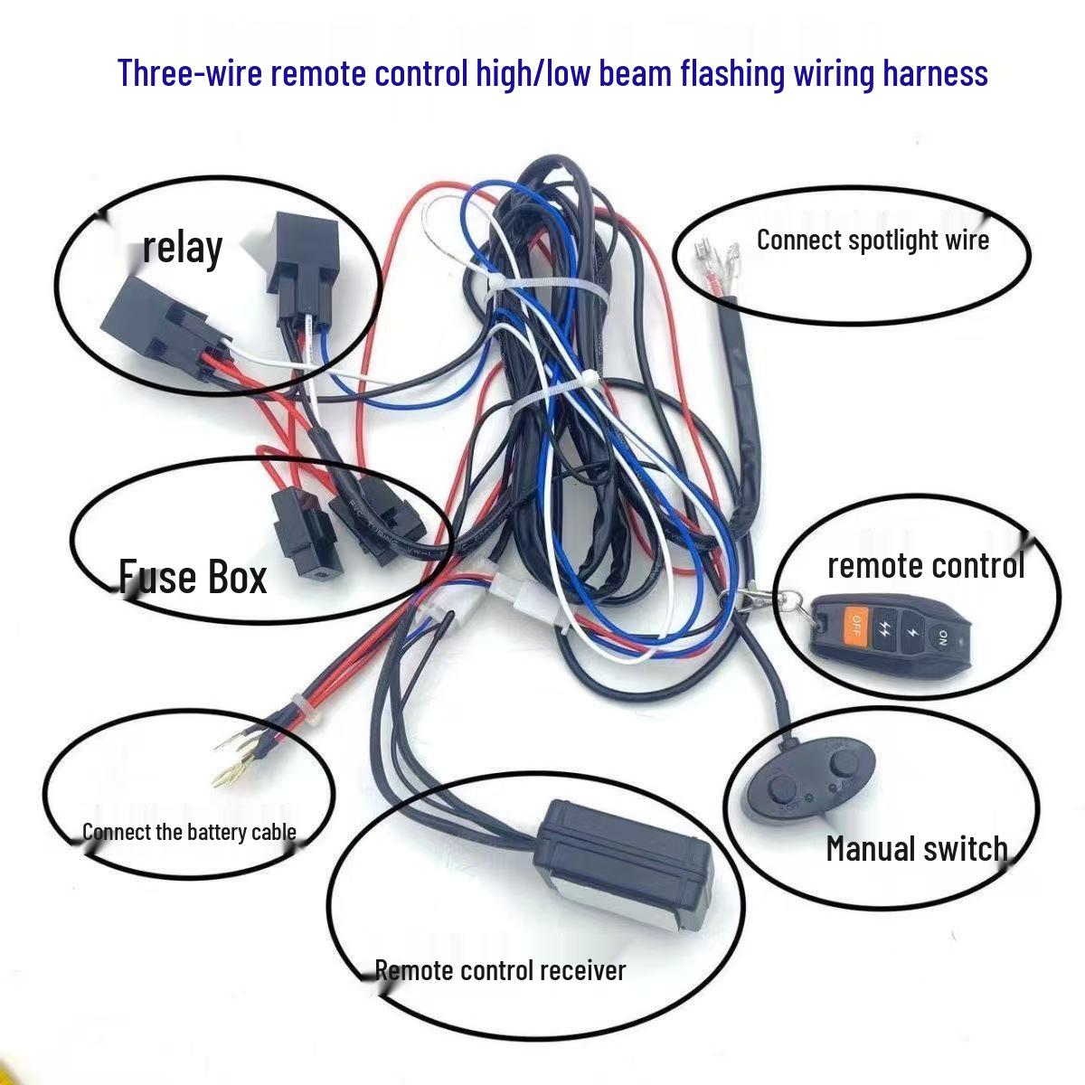 

Wireless Remote Car LED Spotlights with Strobe, Wiring Harness, and Lighter Switch for 12V/24V Vehicles
