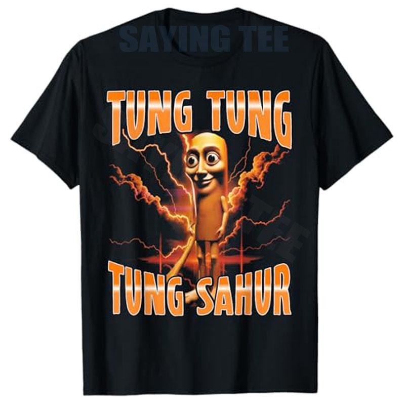 2026 Surreal Italian Brainrot Meme TungTungTung Sahur Calling TShirt Y2k Tung Speed Howling To The Speed Moon Face Clothes S