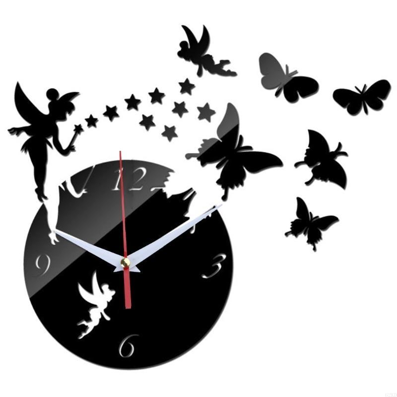 62KD DIY Mirror Acrylic Wall Clock Sticker Fairy Stars for Butterfly Living Room D