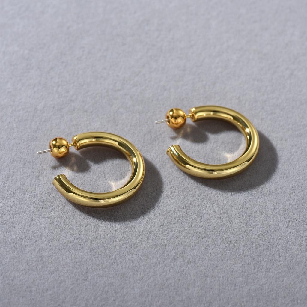 Fashion Commuting Must Enter C-Shaped Size Plain Ring S925 Silver Needle Stud Earrings Niche Temperament Personalized Earrings