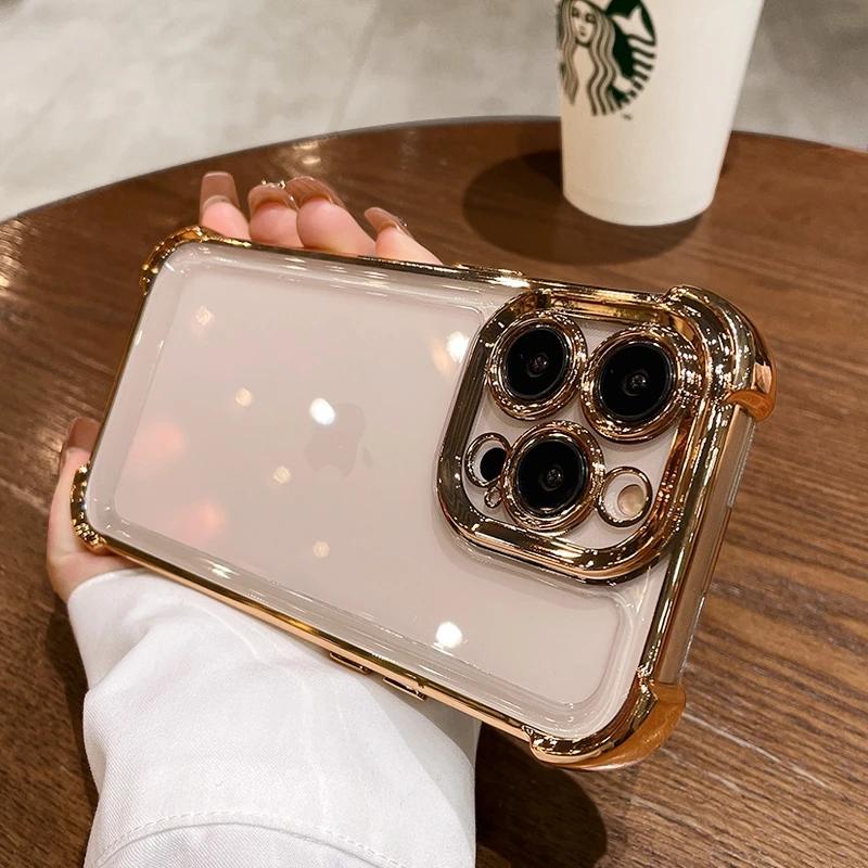 Luxury Electroplate Transparent Phone Case For For Iphone 15 14 13 12 11 16 Pro Max Plus X Xs XR Max Bumper Shockproof Clear Cover
