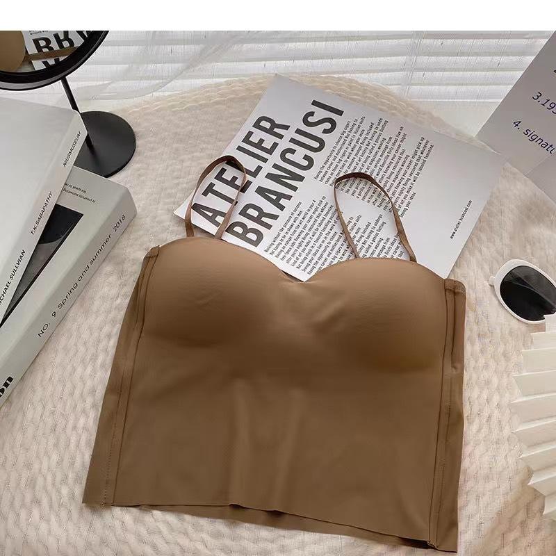 

New ice silk fixed cup, latex pad, outer wear, sling vest, slim and slim, comfortable, beautiful back inside, chest wrap One size fits all ( 40-67.5kg ) хакі