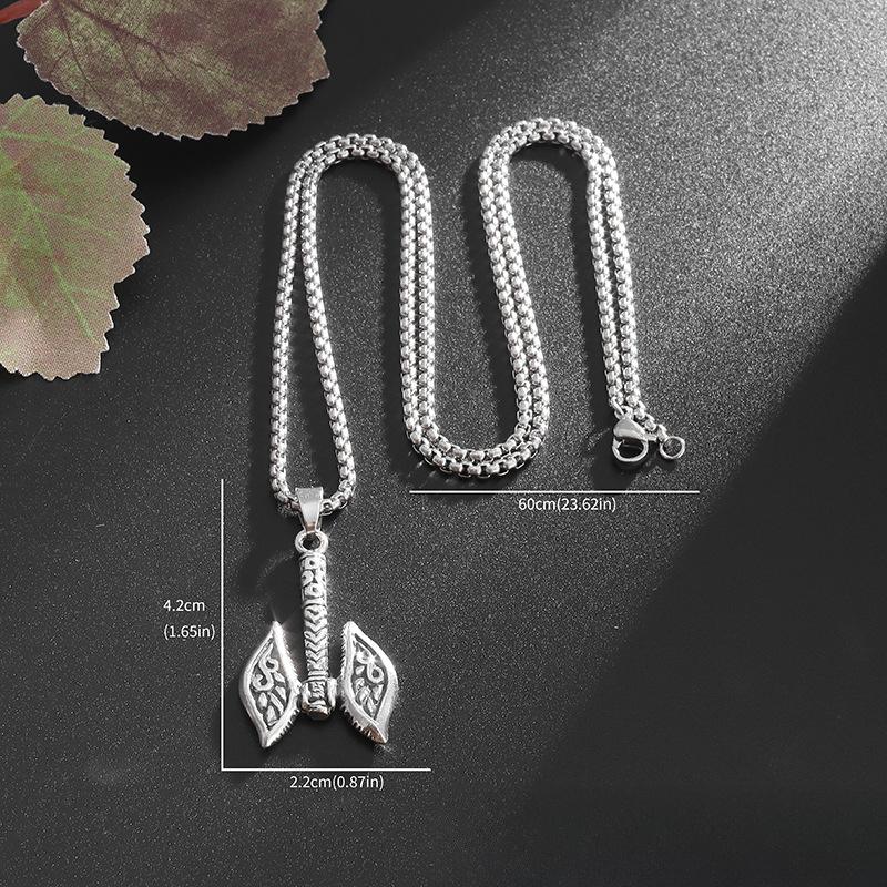Stainless Steel Mens Viking Battle Axe Pendant Necklace Titanium Steel Retro Personalized Pendant