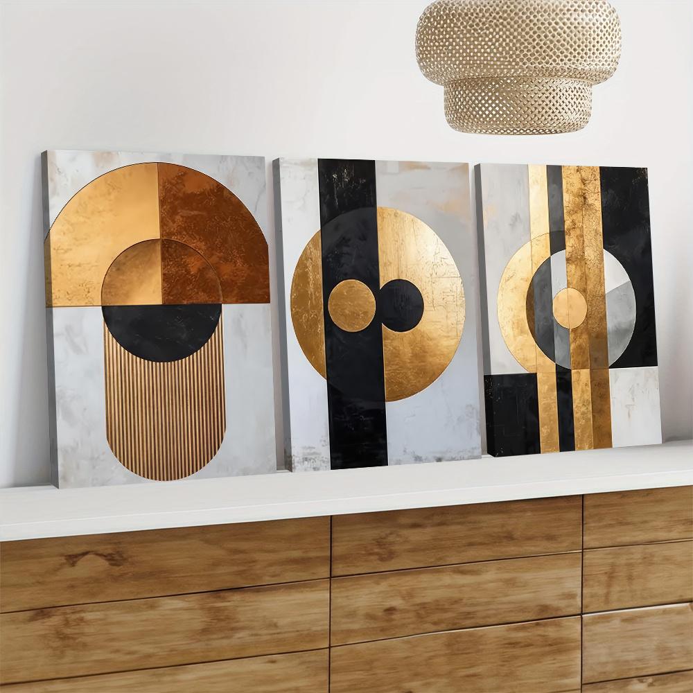 3-piece Set of Modern Minimalist Geometric Metal Decorative Paintings, Living Room Foyer Background Wall Frameless Hanging Paint
