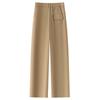 Women's Khaki High Waist Wide Leg Cropped Pants - Spring/Autumn 2025 Casual Slimming Trousers