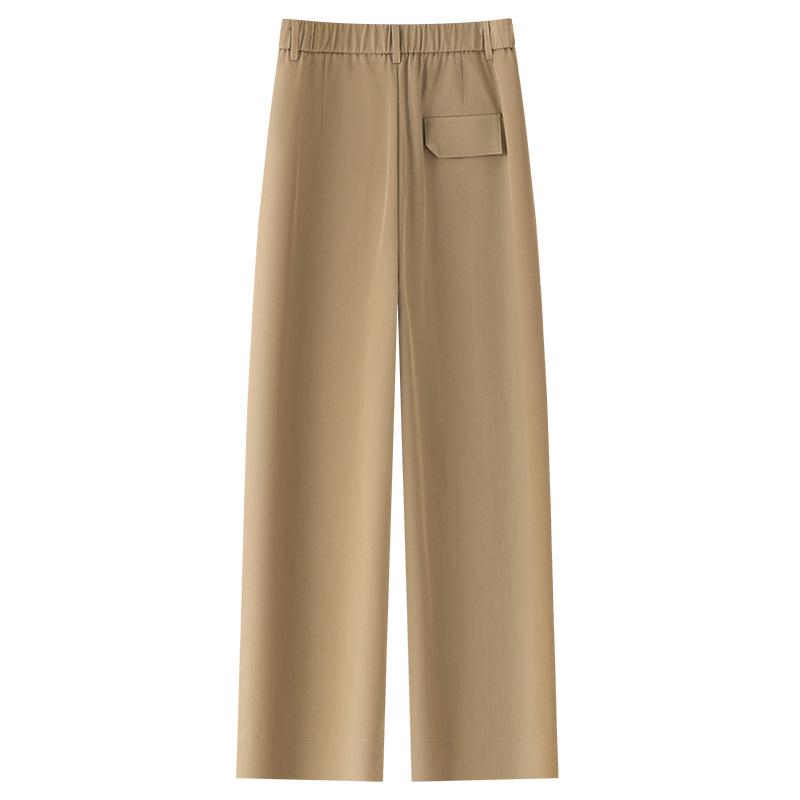 Women's Khaki High Waist Wide Leg Cropped Pants - Spring/Autumn 2025 Casual Slimming Trousers