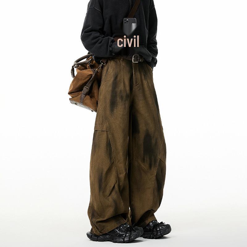 Spring 2025 Pleated Wide-Leg Denim Jeans - Dirty Dye