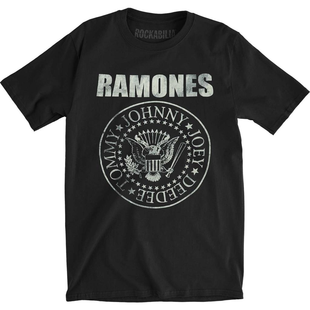 Herren Ramones Seal Hey Ho (Zurück drucken) Eng anliegendes T-Shirt Größe L Schwarz