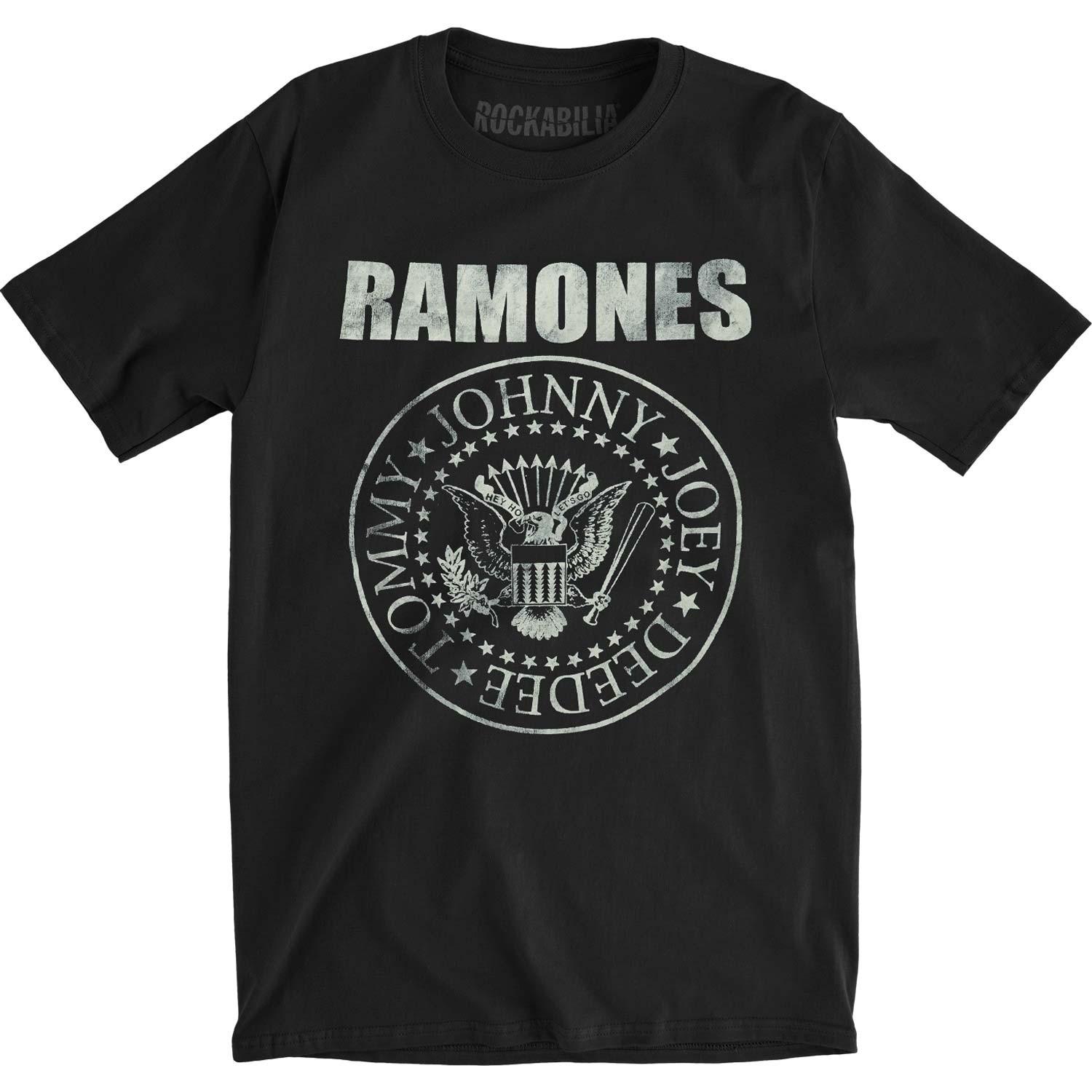 Men s Ramones Seal Hey Ho (Back Print) Slim Fit T-shirt Medium Black XL