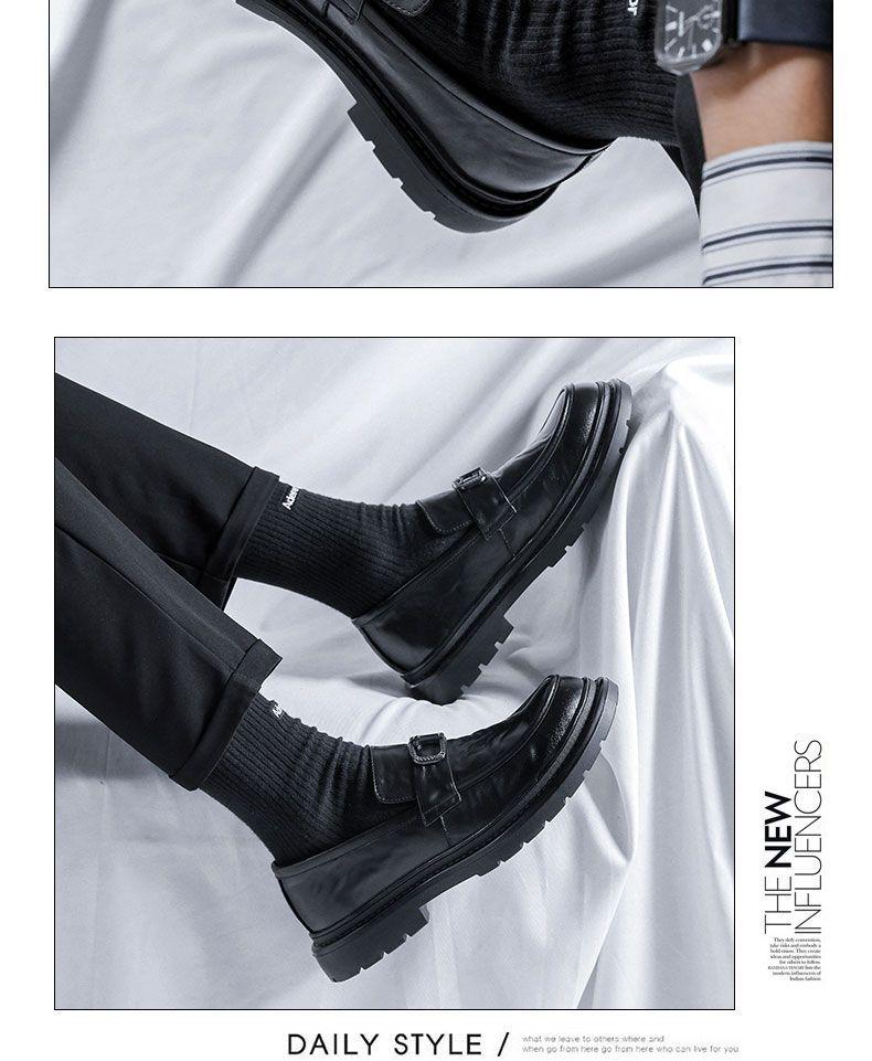 Męskie skórzane mokasyny podwyższające wzrost: Gruba podeszwa, casualowy styl brytyjski, formalne wsuwane