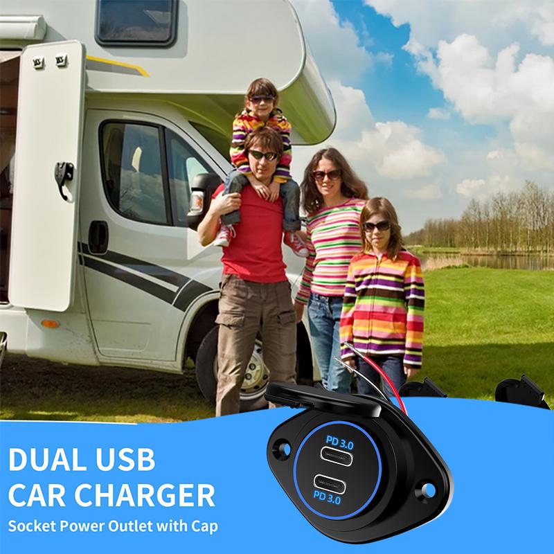 Fast Charging Car Socket 2-Port 12V/24V USB Charger Socket For Bus Plug And Play Road Trip Must-Have Charging Socket For