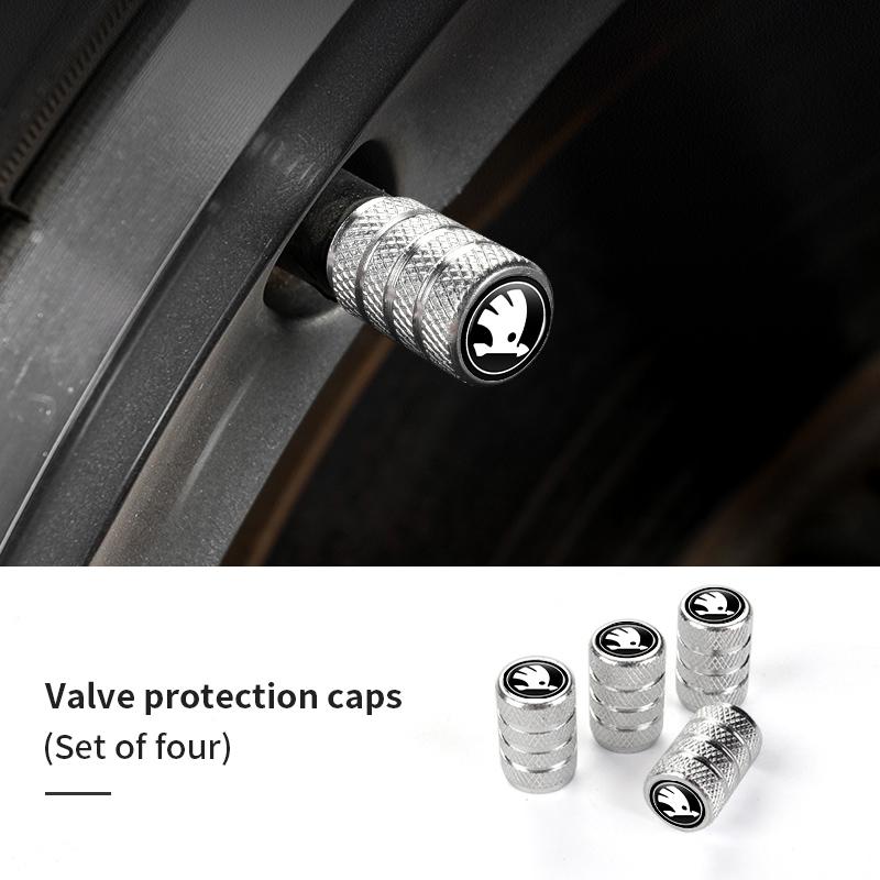 REOY4 4pcs Knurling Car Wheel Tire Valve Dustproof Protection Cap For Skoda Fabia Kamiq Superb MK3 VisionS Yeti Scala Enyaq-iV