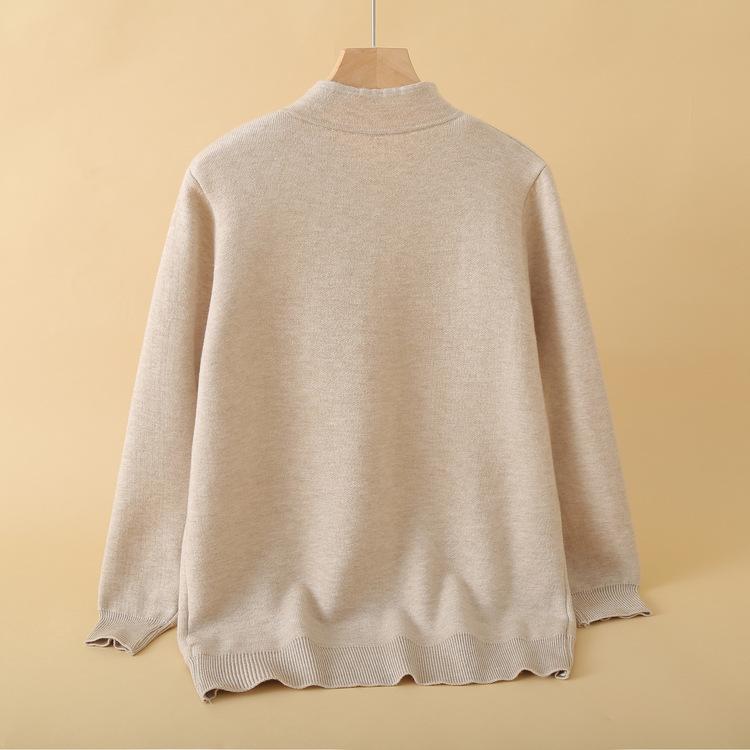 Mom's New Style Long-sleeved Sweater for Autumn and Winter, Middle-aged and Elderly Women's Tops, Fashionable Slim Base Shirt