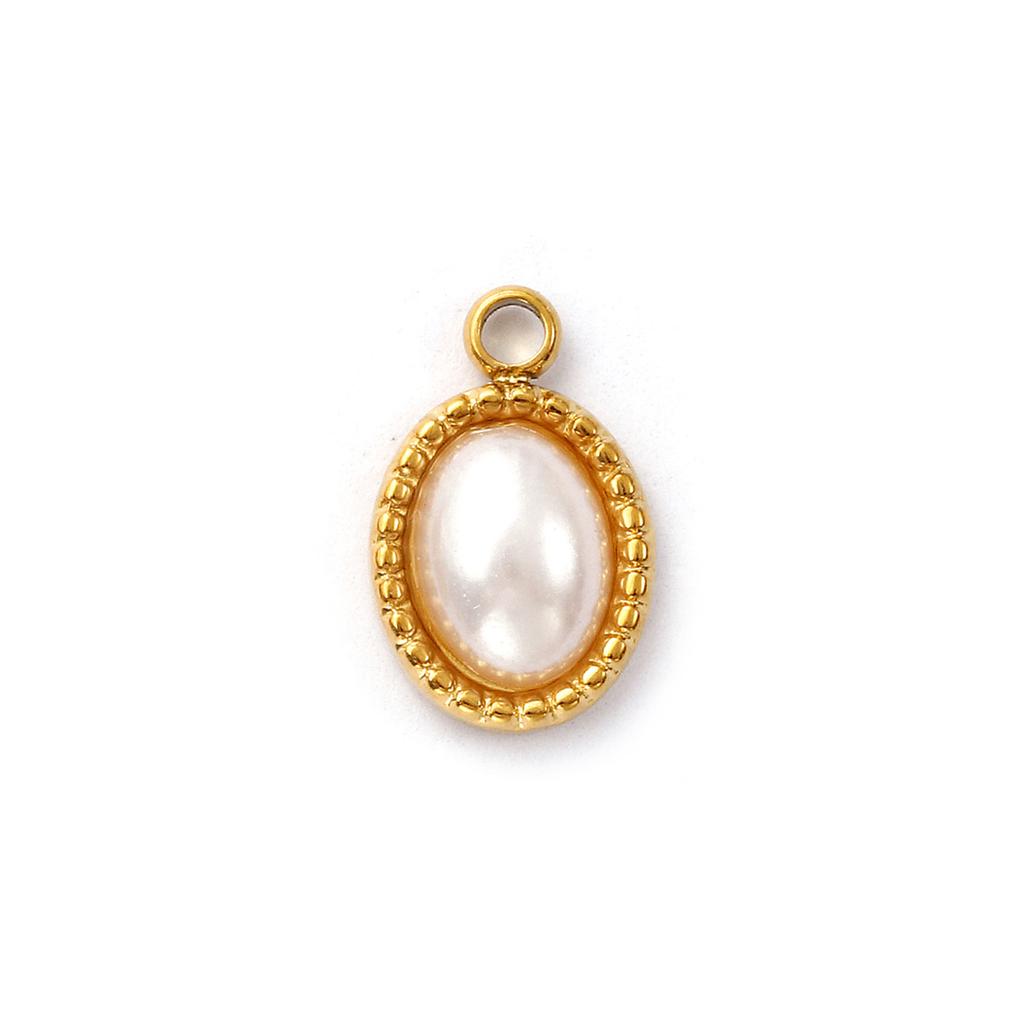 2 PCs 304 Stainless Steel Charms 18K Gold Plated White Acrylic Imitation Pearl Pendants For DIY Jewelry Making Necklace Findings