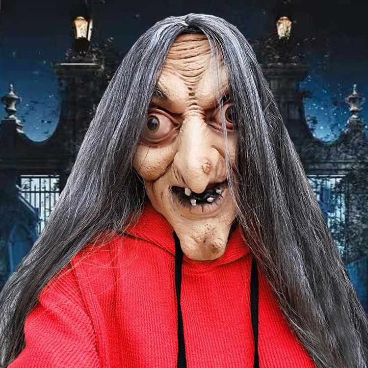 Halloween Flesh-colored Witch Mask, Haunted House Escape Room Costume, Prank Female Witch Headgear, Role-playing Prop