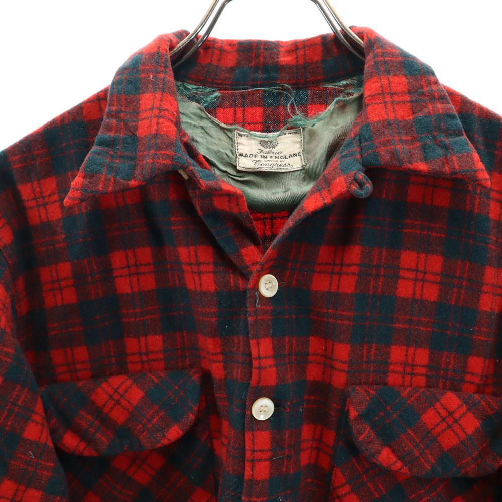 Congress 50s 60s Vintage Made In England Check Pattern Long Sleeve Open Color Flannel Shirt Men's Used