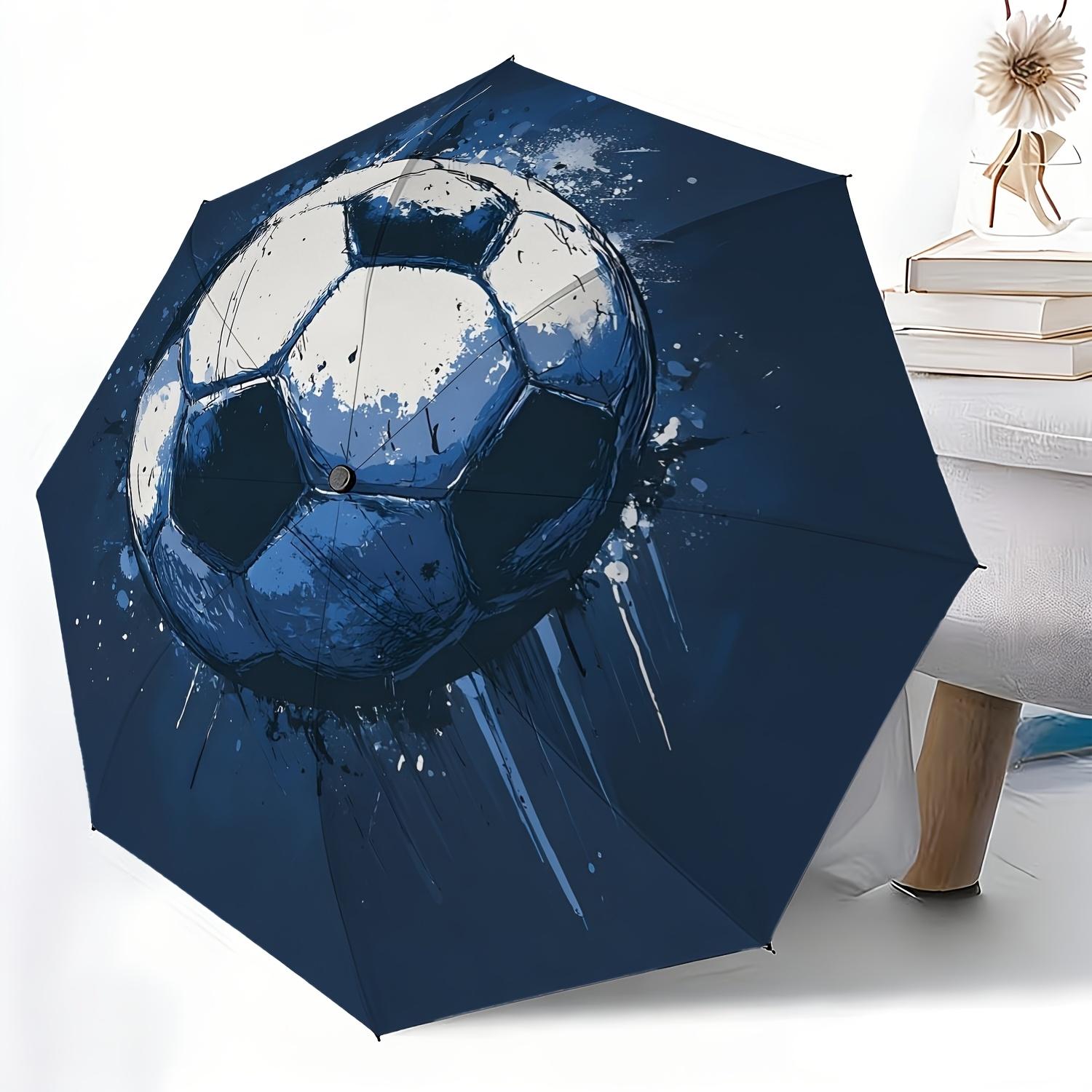 

1pc Blues Football Splash Moment Portable Household Essential Folding Umbrella, Durable Iron Frame Structure, Iron Rod Design,
