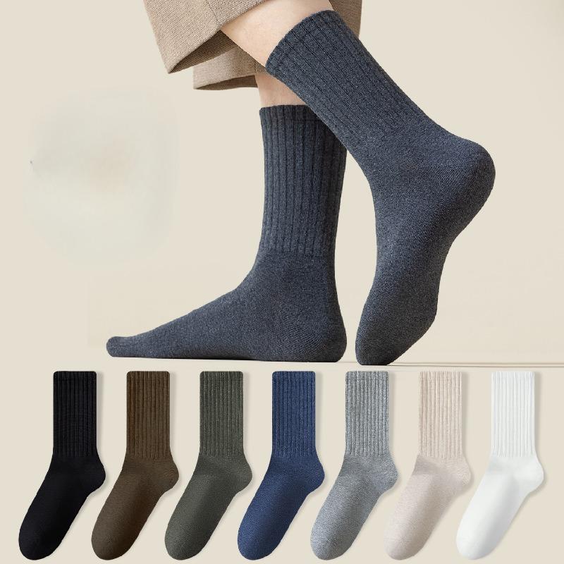 Men Spring and Autumn Pure Cotton Pure Color Fashion with Boneless High Rubber Band Long Socks
