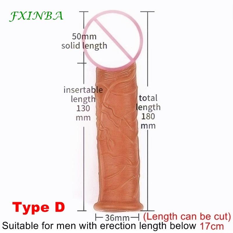 16.5/18cm Realistic Penis Extender Cock Sleeve Penis Enlarger Enlargement Reusable Delay Condoms For Men Dildo Sex Toys